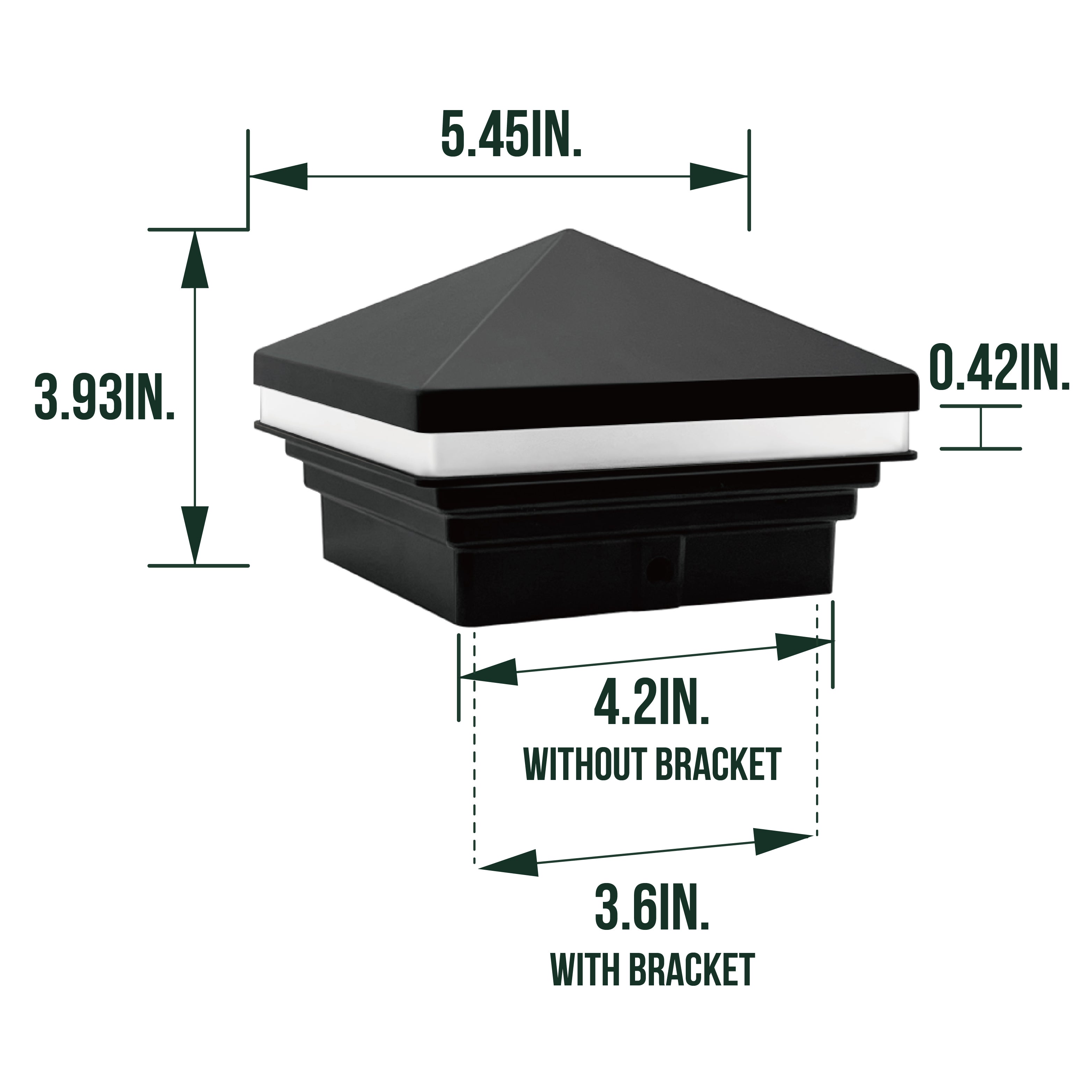 Low Voltage Pyramid Post Cap Lights,  9-15V AC/DC, 3W, 30 LM, 2700K, IP65, Black