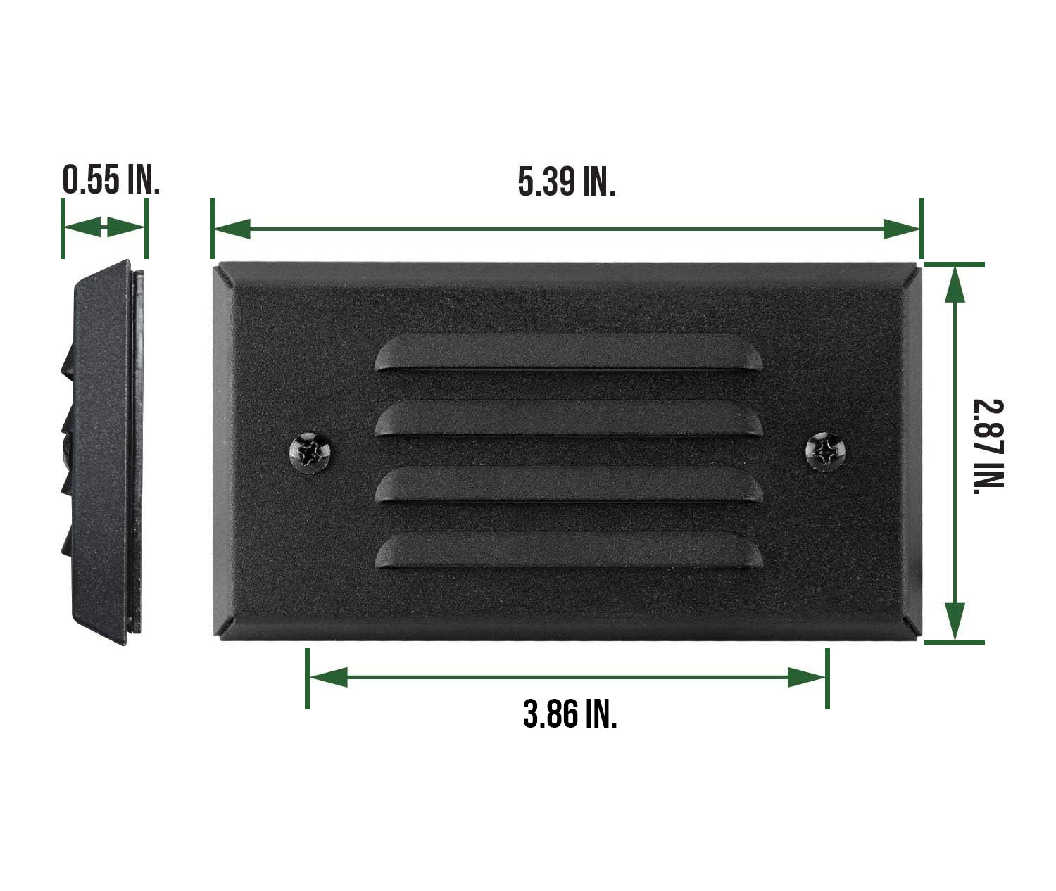 Low Voltage Louvered Step Light, 9-15V AC/DC, 3W, IP65, 5.39" x 2.87" x 0.55", Black