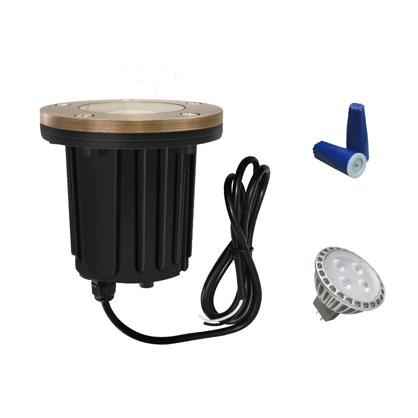 Low Voltage Brass Open Top Well Light, 12V AC/DC, 5W, IP67 Rated, 410Lm, 2700K (MR16)